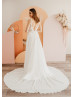 Beaded Ivory Lace Chiffon Slit Flowing Dreamy Wedding Dress